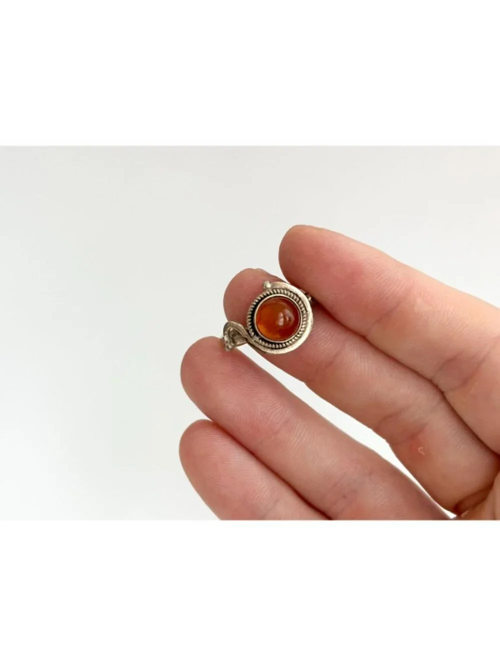 Balinese Inspired Butterscotch Amber Sterling Silver 925 Vintage Ring - sz 7
